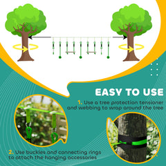 PURE 7-Piece Kids Zip Line Kit for Garden, 10m Kids Slackline Kit with Wooden Monkey Bars, Metal Rings, Gripping Balls, Green