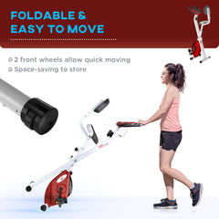 PURE Folding Exercise Bike, Fitness Bicycle Indoor Trainer, 8-Level Magnetic Resistance Adjustable, with LCD Monitor, Pulse Sensor, Red