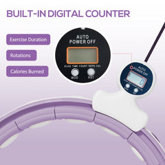 PURE Smart Weighted Hula Hoop, Massage Hula Ring w/ 16 Detachable Knots, 360° Auto-Rotating Ball, Digital Counter, Purple
