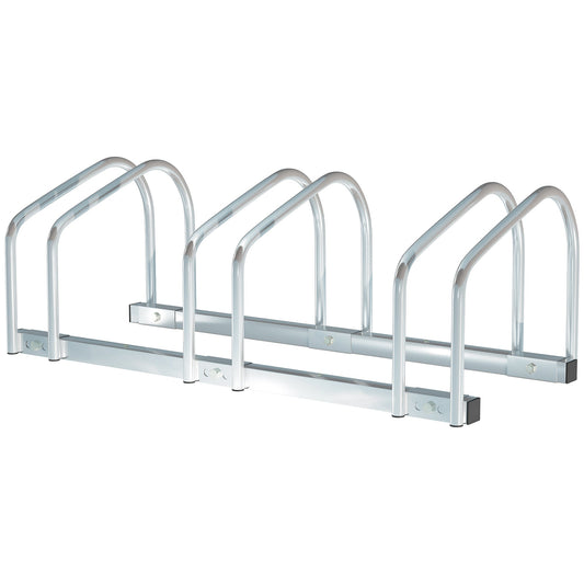 Bicycle Parking Stand for 3 Bikes, Floor or Wall Mount, Cycle Storage Locking Rack, Silver