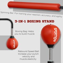 PURE Boxing Bag, Freestanding Punching Bag, with Reflex Bar, Speed Balls, Red