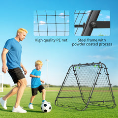 PURE Double Sided Football Rebounder Net, Football Rebound Goal with Five Adjustable Angles, Black