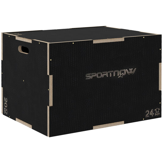 PURE Multi-Faceted Jump Box, Wooden Step Up Box, for Home, Gym, Exercise, 51/61/76cm- Black