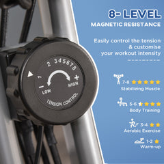 PURE 2-in-1 Folding Exercise Bike with 8-Level Magnetic Resistance, Arm Resistance Band, Pulse Sensor, Grey