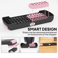 PURE Aerobic Step with 3-Level Adjustable Heights for Home, Office Exercise, Black and Pink