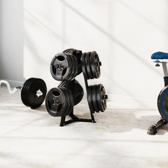 PURE Weight Tree Weight Rack for 5cm Weight Plates and Barbell Bar with 6 Fasten Clamps, 300kg Capacity