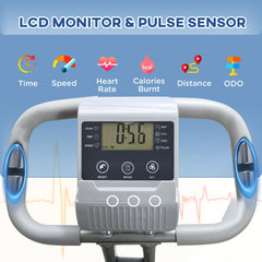 PURE 2-in-1 Folding Exercise Bike with 8-Level Magnetic Resistance, Arm Resistance Band, Pulse Sensor, Grey