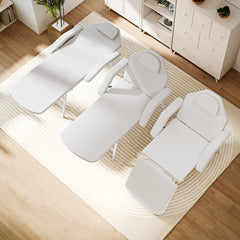 PURE Portable Massage Table, 3 Section Adjustable Beauty Bed, Foldable Massage Bed with Face Hole, Recliner Chair with Removable Headrest and Armrests for Spa, Lash, Tattoo, White