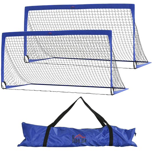PURE Set of 2 Football Goal Net 6 x 3 ft Foldable Outdoor Sport Training Teens Adults Football with Carrying Bag Blue