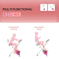 PURE Folding Exercise Bike, with Adjustable Magnetic Resistance, Seat Height - White and Pink