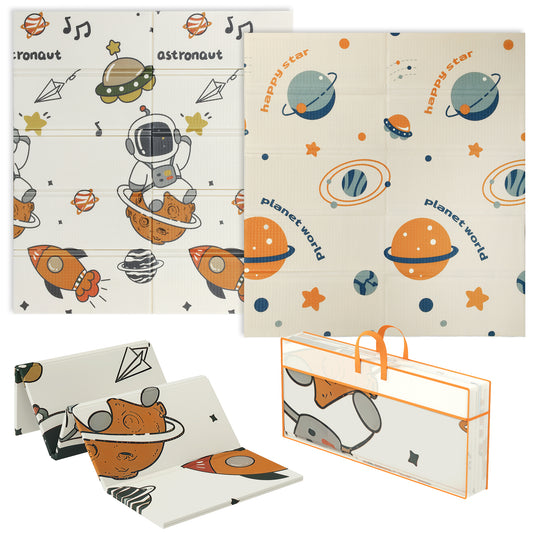 PURE Space-Themed Baby Plat Mat Double Sided, Foldable, Water-Resistant for Outdoor/Indoor, 177 x 146 x 1.5cm