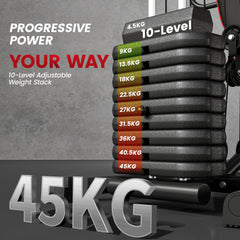 PURE Multifunctional Home Gym Equipment Workout Station, Chest Station, Butterfly Press & Leg Developer, 45kg Weight Stack Multi Gym Machine Fitness Equipment for Full Body Fitness