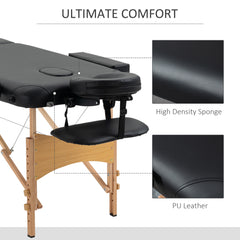 PURE Portable Massage Bed, Folding Spa Beauty Massage Table with 2 Sections, Carry Bag and Wooden Frame, Black