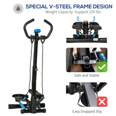 PURE Adjustable Twist Stepper Fitness Step Machine, LCD Screen, Height-Adjust Handlebars, Home Gym, Black and Blue