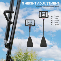 PURE 245-305cm Adjustable Basketball Hoop and Stand, with Wheels, Black