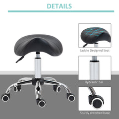 PURE Cosmetic Stool 360° Rotate Height Adjustable Salon Massage Spa Chair Hydraulic Rolling Faux Leather Saddle Stool Mobility, Black