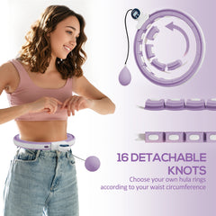 PURE Smart Weighted Hula Hoop, Massage Hula Ring w/ 16 Detachable Knots, 360° Auto-Rotating Ball, Digital Counter, Purple