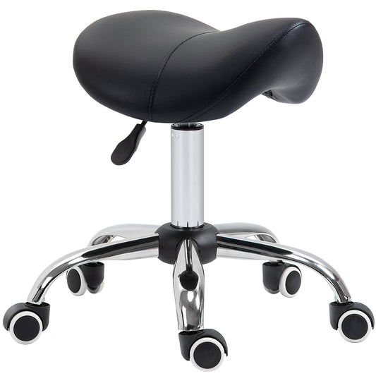 PURE Cosmetic Stool 360° Rotate Height Adjustable Salon Massage Spa Chair Hydraulic Rolling Faux Leather Saddle Stool Mobility, Black