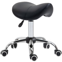 PURE Cosmetic Stool 360° Rotate Height Adjustable Salon Massage Spa Chair Hydraulic Rolling Faux Leather Saddle Stool Mobility, Black