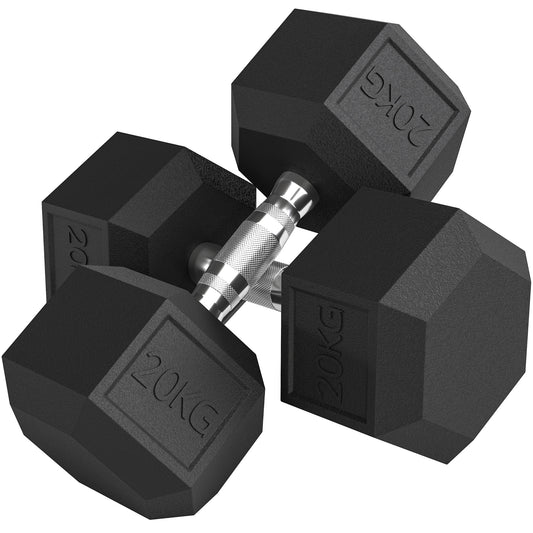 PURE 2x20KG Rubber Hex Dumbbell Portable Hand Weights Dumbbell Home Gym