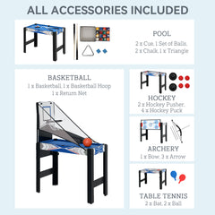 PURE 5-in-1 Multi Games Table, with Pool, Table Tennis, Basketball, Hockey, Archery, Blue