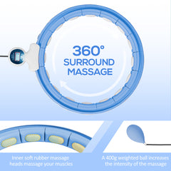 PURE Smart Weighted Hula Hoop, Massage Hula Ring w/ 16 Detachable Knots, 360° Auto-Rotating Ball, Digital Counter Light Blue