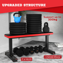 PURE Flat Weight Bench, 300KG Weight Capacity Workout Bench with Dumbbell Rack