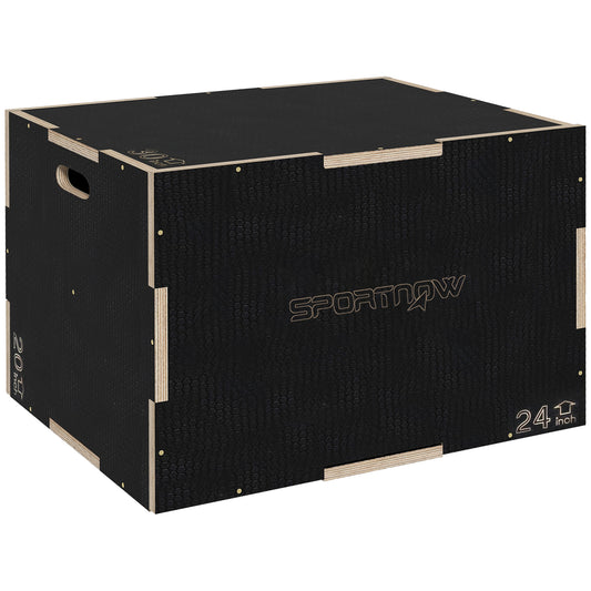 PURE Multi-Faceted Jump Box, Wooden Step Up Box, for Home, Gym, Exercise, 41/51/61cm - Black