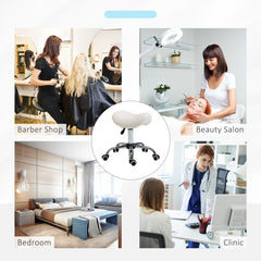 PURE Cosmetic Stool 360° Rotate Height Adjustable Salon Massage Spa Chair Hydraulic Rolling Faux Leather Saddle Stool, Cream