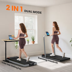 PURE Folding Walking Treadmill, Under Desk Walking Pad with Incline, Silver Tone