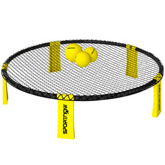 PURE Spike Ball Set, Mini Beach Games Set with Net, 3 Balls and Ball Pump, Portable with Carrying Bag for Outdoor Team Sports, Yellow