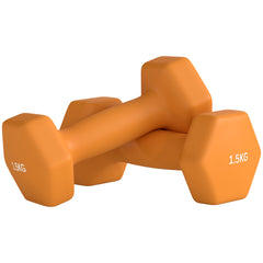 PURE 2 x 1.5kg Hexagonal Dumbbells Weights Set with Non-Slip Grip for Home Gym Workout, Orange