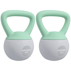 PURE 2 x 4kg Soft Kettlebell, Kettle Bell with Non-Slip Handle, for Home Gym, Strength Training, Cardio - Grey and Green