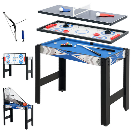 PURE 5-in-1 Multi Games Table, with Pool, Table Tennis, Basketball, Hockey, Archery, Blue