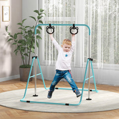 PURE Adjustable Height, Foldable Kids Gymnastics Bar w/ Non-slip Rubber Floor Rings, for 3+ Years, Green