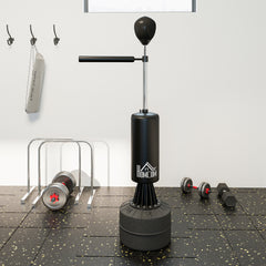 PURE 155-205cm 3-IN-1 Freestanding Boxing Punching Bag Stand, Boxing Speed Trainer with Rotating Flexible Arm, Speed Ball, Fillable Base, Black