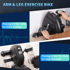 PURE Mini Exercise Bike, Portable Pedal Exerciser, Under Desk Bike with LCD Display for Legs and Arms Training, Black