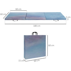 PURE 6FT Foldable Gymnastics Mat, Tri-Fold 2" Thick Crash Mat with Carry Strap Handles for Home Training, Sky Blue