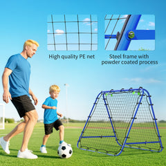PURE Double Sided Football Rebounder Net, Football Rebound Goal with Five Adjustable Angles, Blue