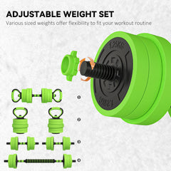 PURE 20kg Four-In-One Adjustable Weight Dumbbells Set, Barbell, Kettlebell, Push Up Stand - Green