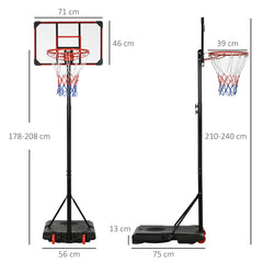 PURE Height Adjustable Basketball Hoop and Stand with Firm Backboard and Weighted Base, Portable on Wheels, Red