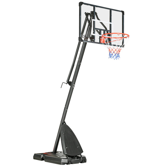 PURE 2.4-2.9m Adjustable Basketball Hoop and Stand with Weighted Base, Portable on Wheels, Black