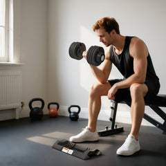 PURE Adjustable Dumbbells Set, 4-in-1 Weights Set with Storage Tray, Non-Slip Handle, 7kg, 13kg, 18kg, 24kg