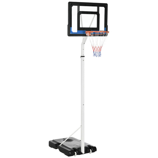 PURE 2.6-3.1m Adjustable Basketball Hoop and Basketball Stand w/ Backboard and Weighted Base, Portable on Wheels, White