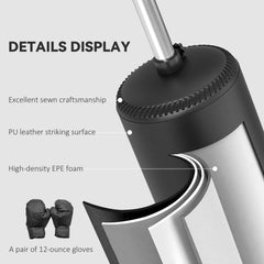 PURE 155-205cm 3-IN-1 Freestanding Boxing Punching Bag Stand, Boxing Speed Trainer with Rotating Flexible Arm, Speed Ball, Fillable Base, Black