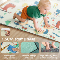 PURE Dinosaur-Themed Baby Plat Mat Double Sided, Foldable, Water-Resistant for Outdoor/Indoor, 177 x 146 x 1.5cm