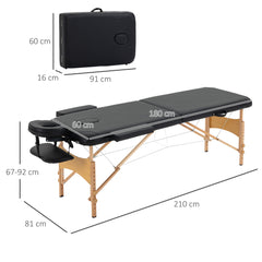PURE Portable Massage Bed, Folding Spa Beauty Massage Table with 2 Sections, Carry Bag and Wooden Frame, Black