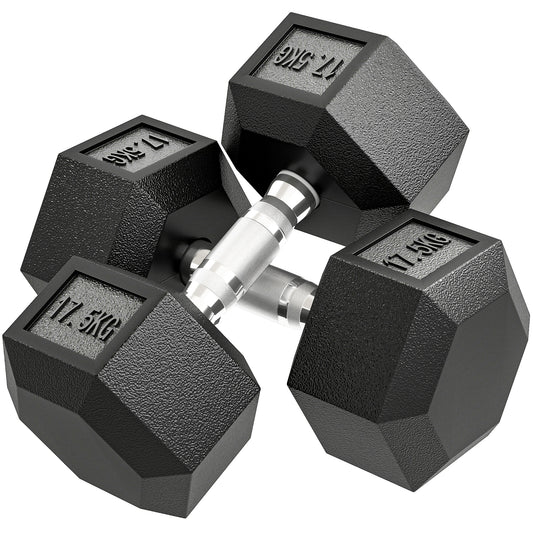 PURE 2x17.5KG Rubber Hex Dumbbell Portable Hand Weights Dumbbell Home Gym