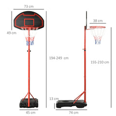 PURE Basketball Hoop Outdoor, Portable Basketball Hoop and Stand with Weighted Base, Portable on Wheels, 1.55-2.1m, for Teens, Juniors, Adults, Black
