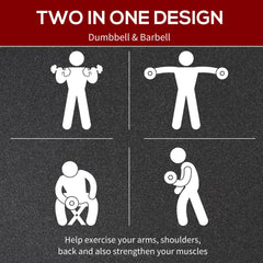 PURE 25kg 2 IN 1 Adjustable Dumbbells Weight Set, Dumbbell Hand Weight Barbell for Body Fitness, Lifting Training for Home, Office, Gym, Black